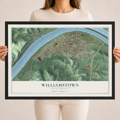 Map of Williamstown, West Virginia, 18 x 24 inch print in a black wood frame