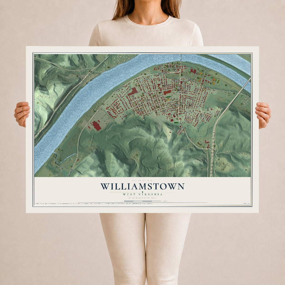 Map of Williamstown, West Virginia, 24 x 36 inch unframed archival matte print