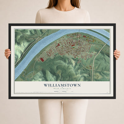 Map of Williamstown, West Virginia, 24 x 36 inch print in a black wood frame