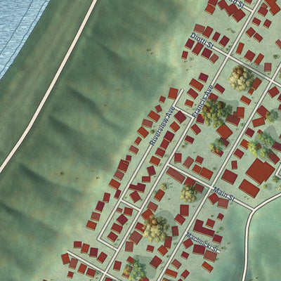 Close-up of the map of Windsor Heights, West Virginia print showing street and building detail