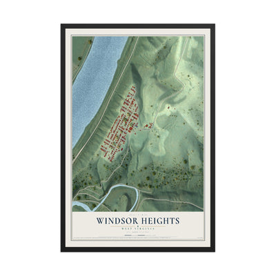 Map of Windsor Heights, West Virginia, 12 x 18 inch print in a black wood frame