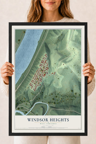 Map of Windsor Heights, West Virginia, 18 x 24 inch print in a black wood frame