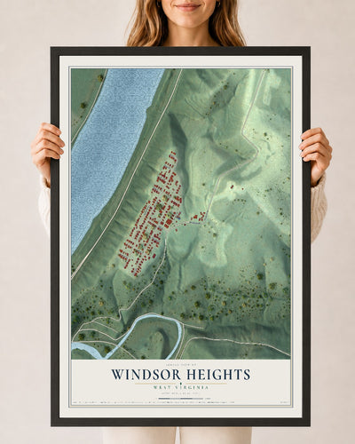 Map of Windsor Heights, West Virginia, 24 x 36 inch print in a black wood frame