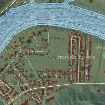 Close-up of the map of Winfield, West Virginia print showing street and building detail