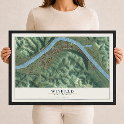 Map of Winfield, West Virginia, 12 x 18 inch print in a black wood frame