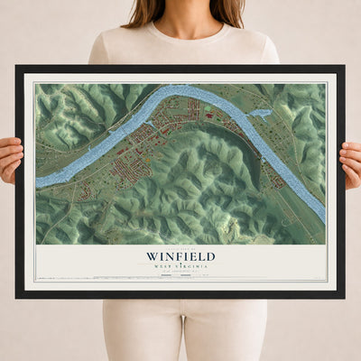 Map of Winfield, West Virginia, 18 x 24 inch print in a black wood frame