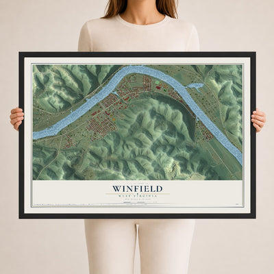 Map of Winfield, West Virginia, 24 x 36 inch print in a black wood frame