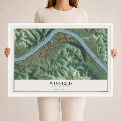 Map of Winfield, West Virginia, 24 x 36 inch print in a white wood frame