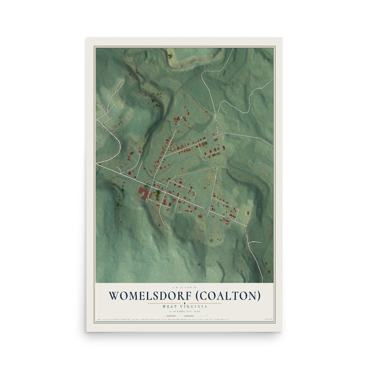 Map of Womelsdorf (Coalton), West Virginia, 12 x 18 inch unframed archival matte print