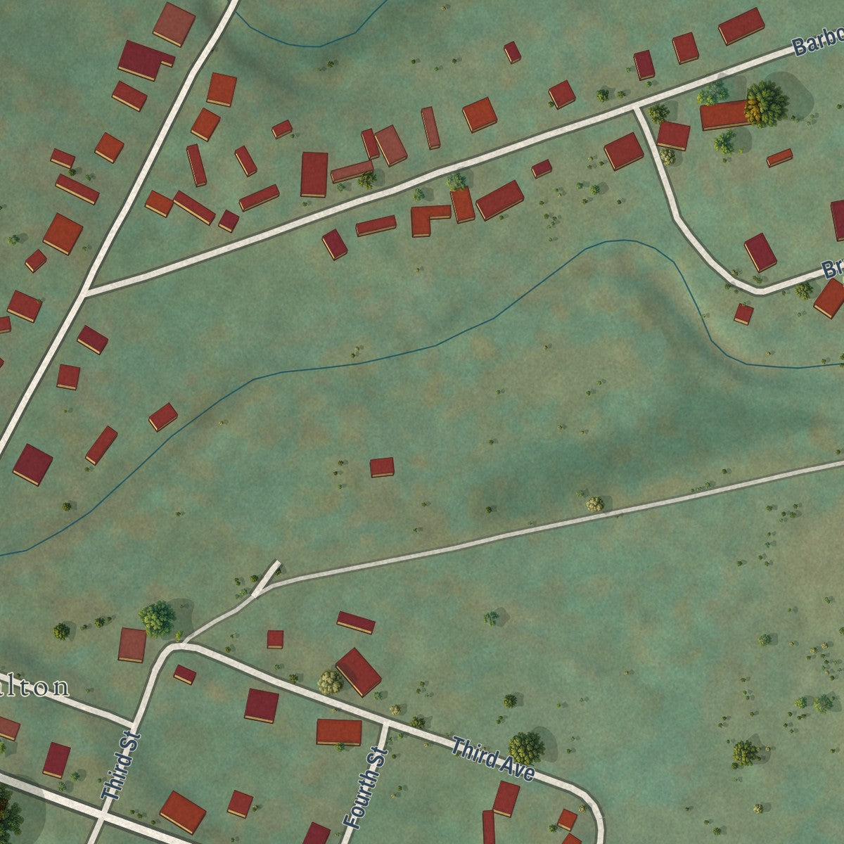 Close-up of the map of Womelsdorf (Coalton), West Virginia print showing street and building detail