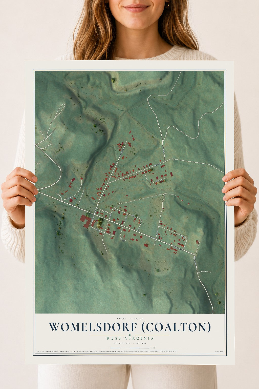 Map of Womelsdorf (Coalton), West Virginia, 18 x 24 inch unframed archival matte print