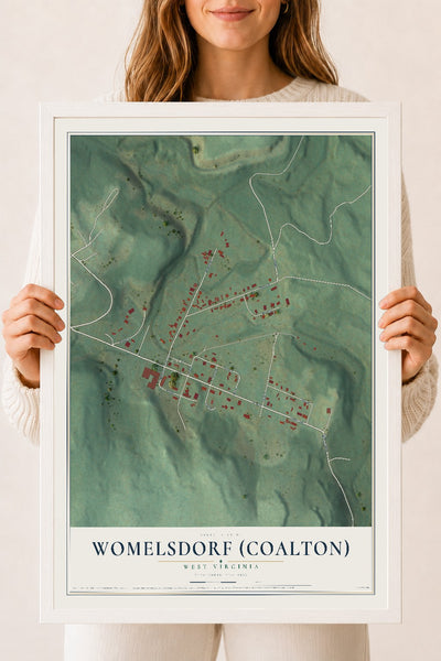 Map of Womelsdorf (Coalton), West Virginia, 18 x 24 inch print in a white wood frame