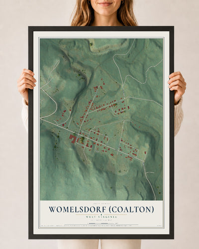 Map of Womelsdorf (Coalton), West Virginia, 24 x 36 inch print in a black wood frame