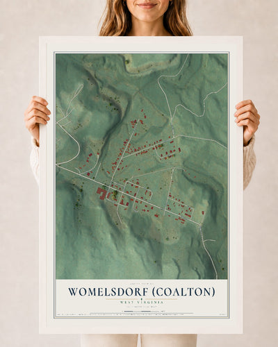Map of Womelsdorf (Coalton), West Virginia, 24 x 36 inch print in a white wood frame