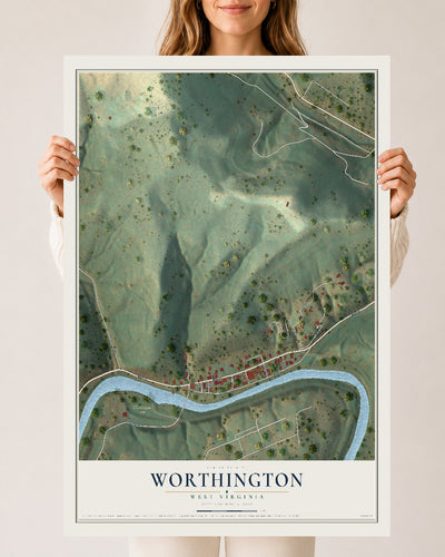 Map of Worthington, West Virginia, 24 x 36 inch unframed archival matte print