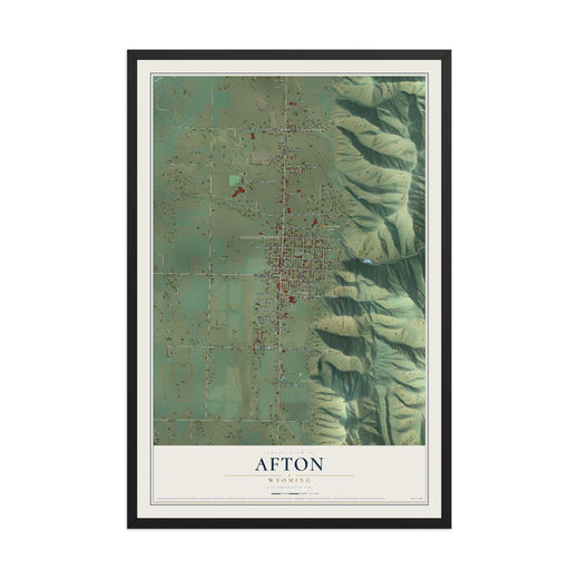 Map of Afton, Wyoming, 12 x 18 inch print in a black wood frame