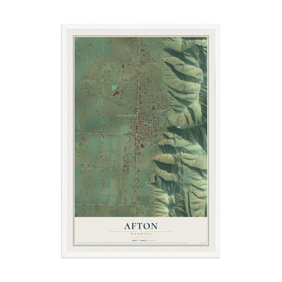 Map of Afton, Wyoming, 12 x 18 inch print in a white wood frame