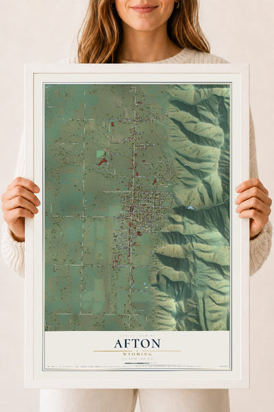 Map of Afton, Wyoming, 18 x 24 inch print in a white wood frame
