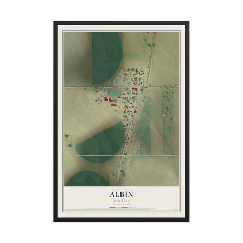Map of Albin, Wyoming, 12 x 18 inch print in a black wood frame