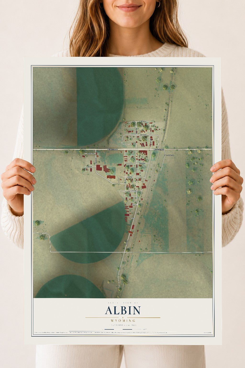 Map of Albin, Wyoming, 18 x 24 inch unframed archival matte print