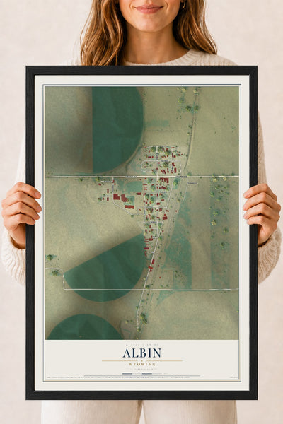 Map of Albin, Wyoming, 18 x 24 inch print in a black wood frame
