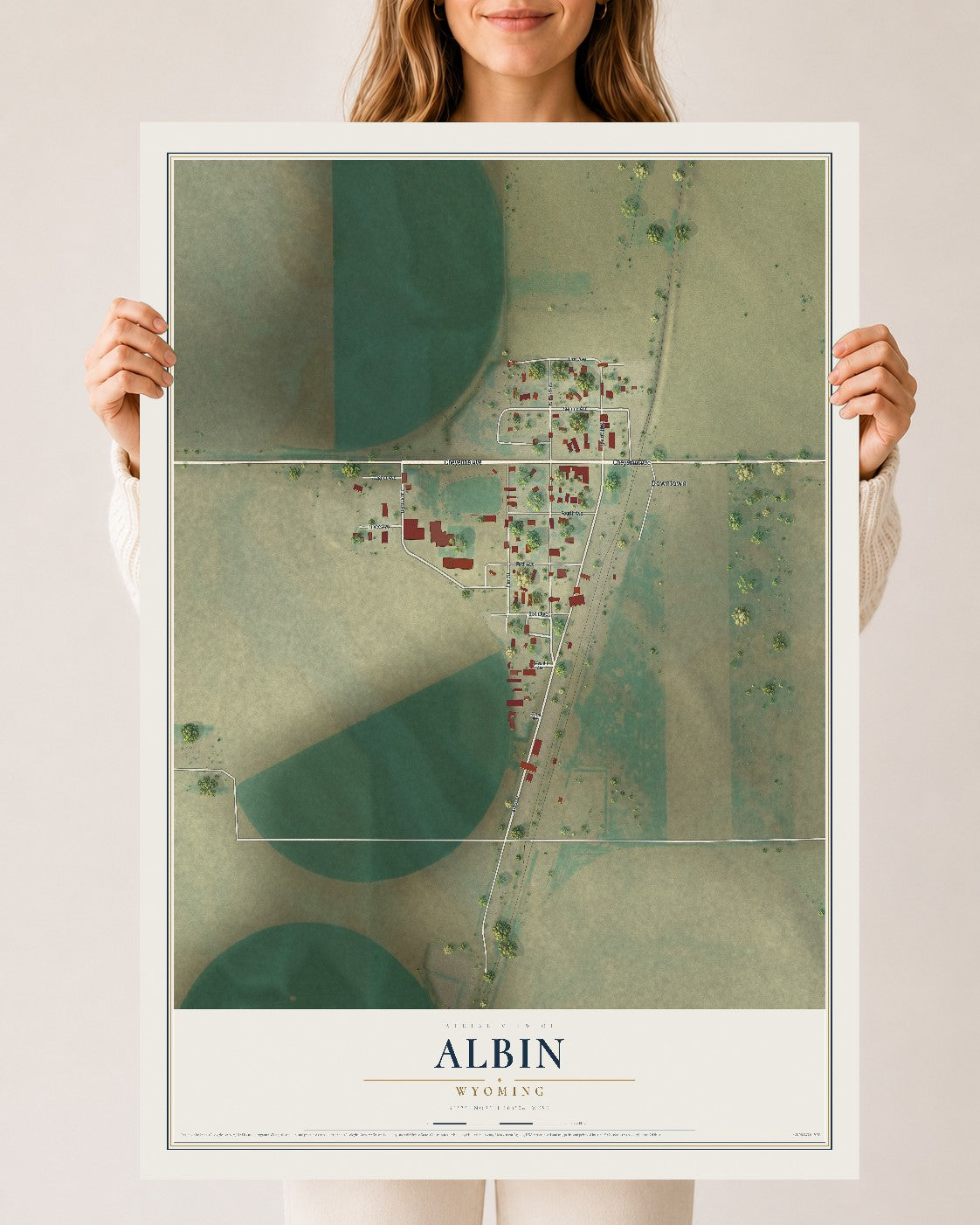 Map of Albin, Wyoming, 24 x 36 inch unframed archival matte print