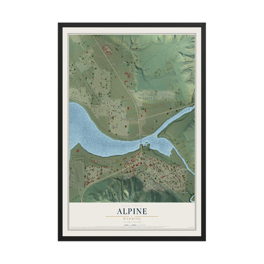 Map of Alpine, Wyoming, 12 x 18 inch print in a black wood frame
