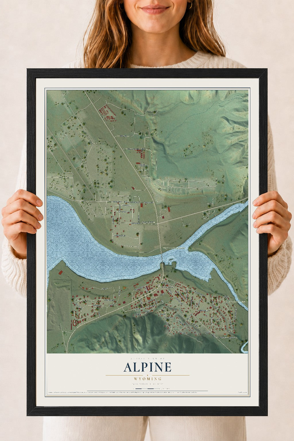Map of Alpine, Wyoming, 18 x 24 inch print in a black wood frame