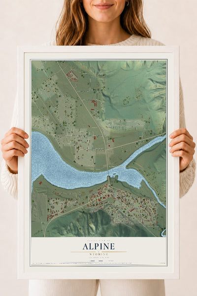 Map of Alpine, Wyoming, 18 x 24 inch print in a white wood frame