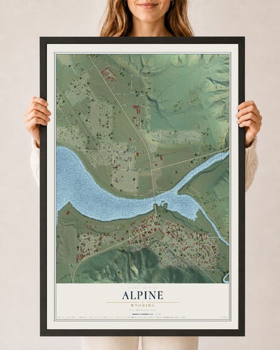 Map of Alpine, Wyoming, 24 x 36 inch print in a black wood frame