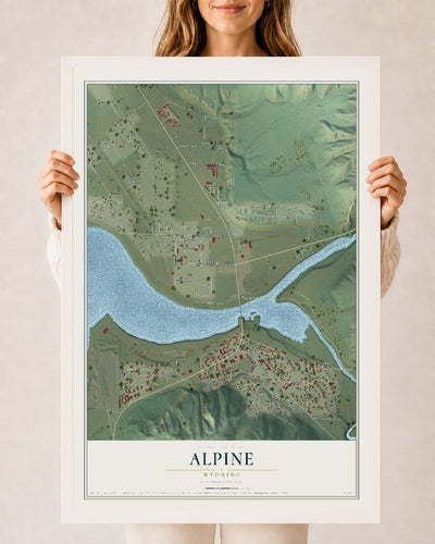 Map of Alpine, Wyoming, 24 x 36 inch print in a white wood frame