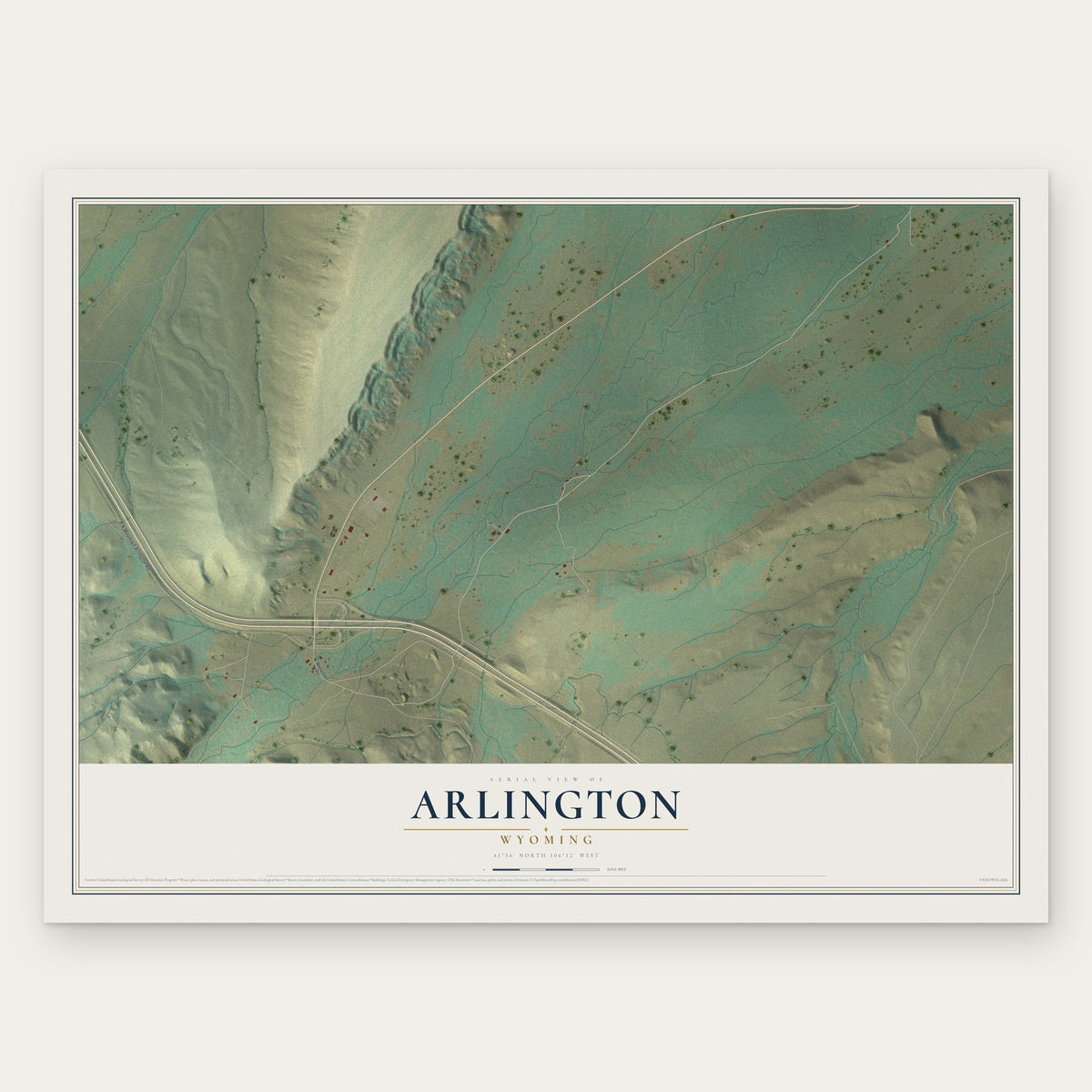 Arlington, Wyoming map print, the full design