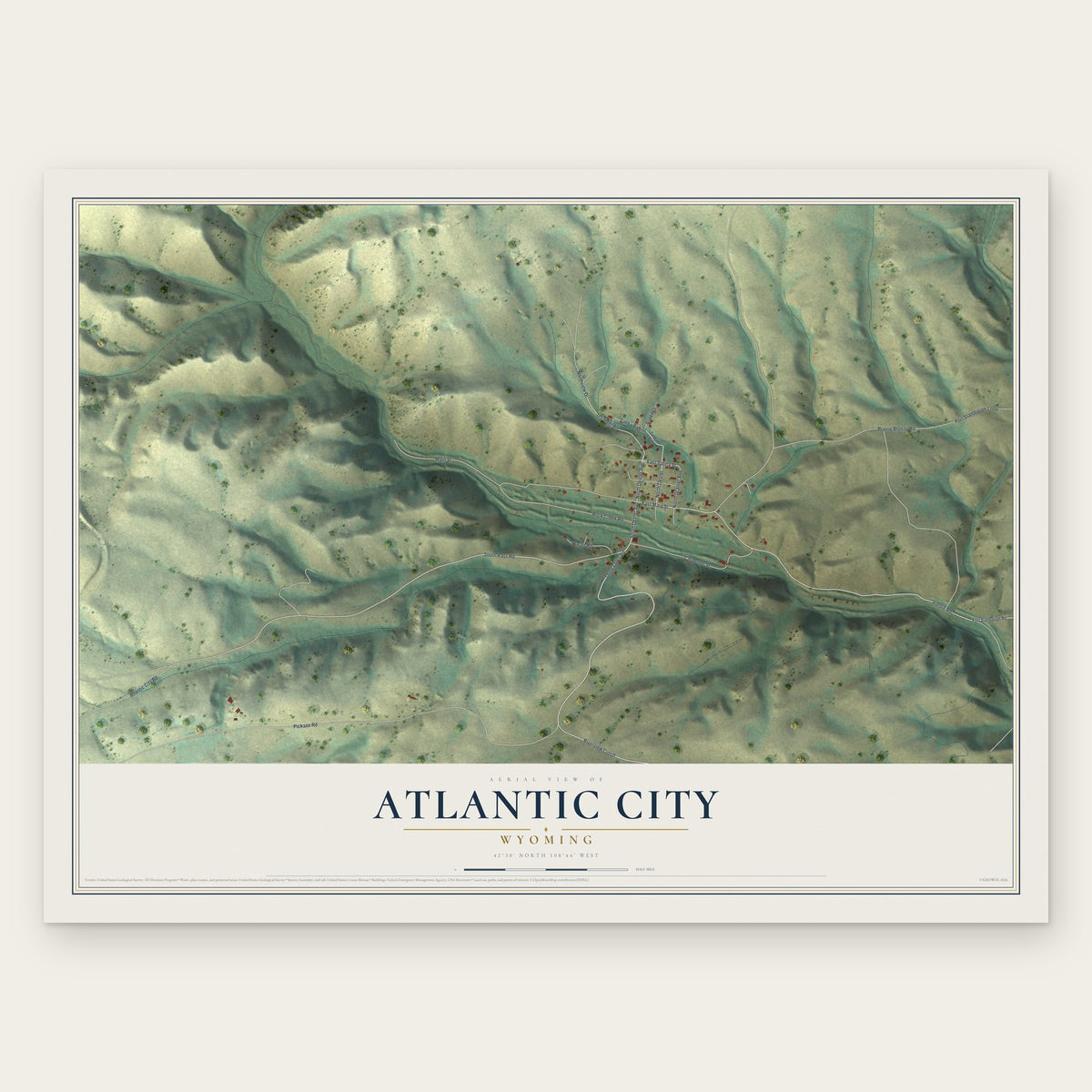 Atlantic City, Wyoming map print, the full design
