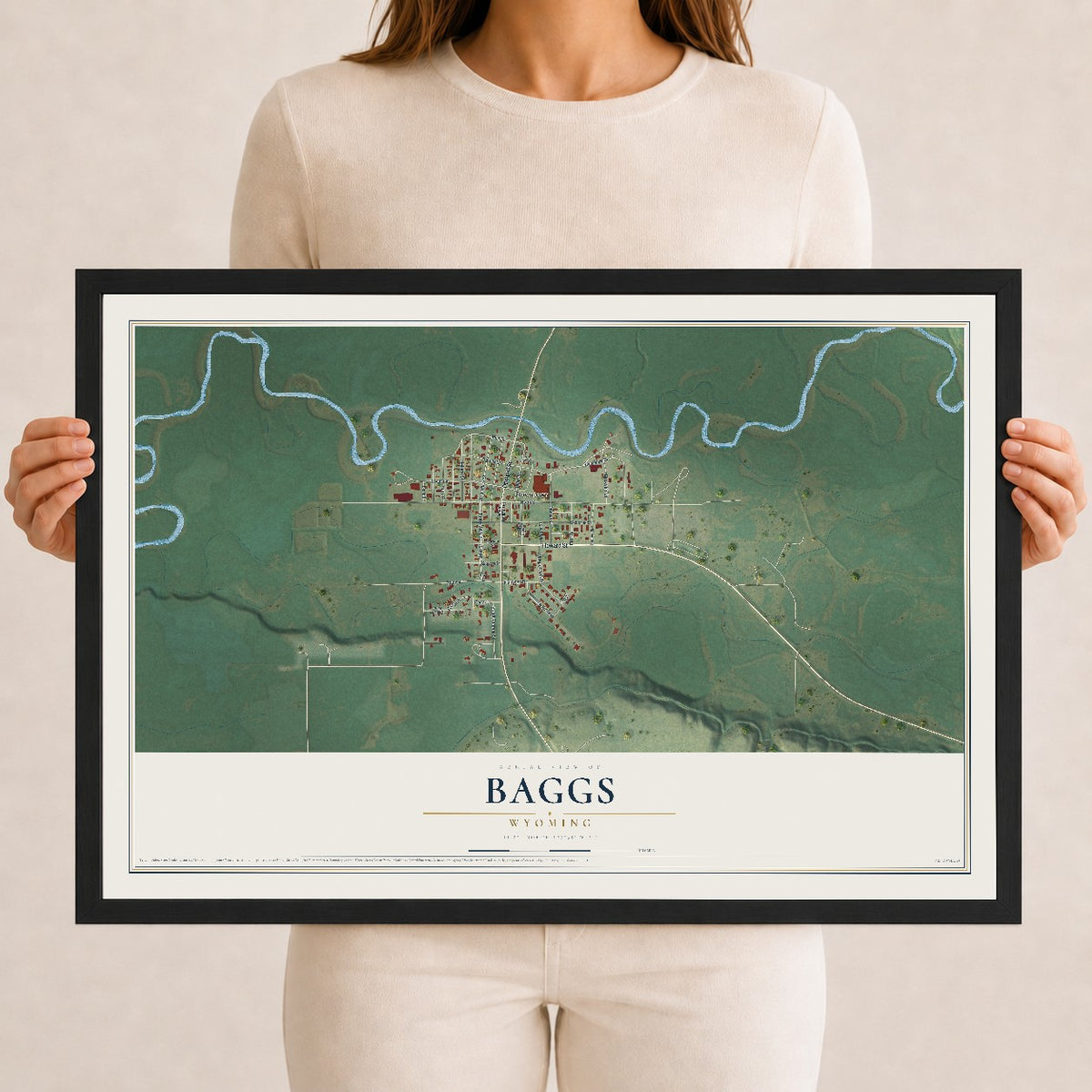 Map of Baggs, Wyoming, 12 x 18 inch print in a black wood frame