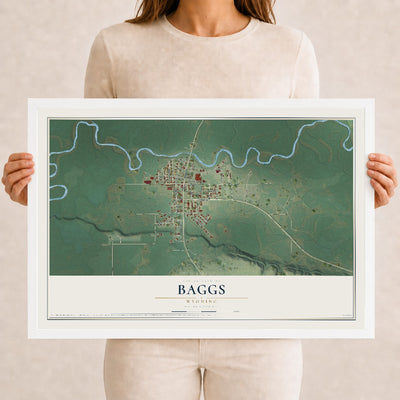 Map of Baggs, Wyoming, 12 x 18 inch print in a white wood frame