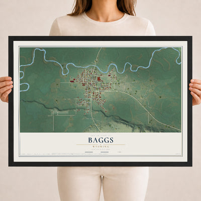 Map of Baggs, Wyoming, 18 x 24 inch print in a black wood frame