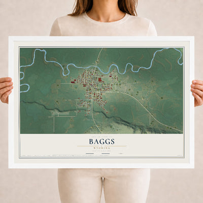 Map of Baggs, Wyoming, 18 x 24 inch print in a white wood frame