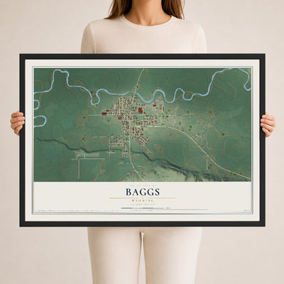 Map of Baggs, Wyoming, 24 x 36 inch print in a black wood frame