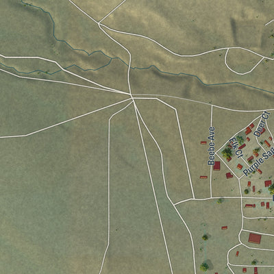 Second close-up of the map of Bairoil, Wyoming print showing more streets and buildings