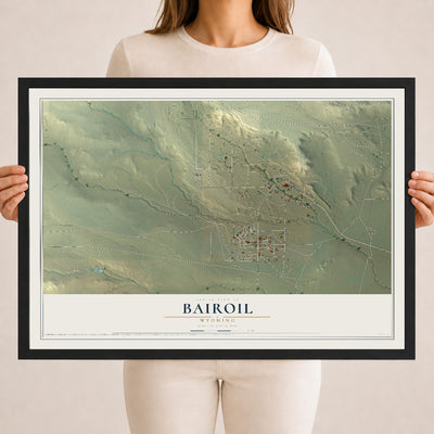 Map of Bairoil, Wyoming, 18 x 24 inch print in a black wood frame