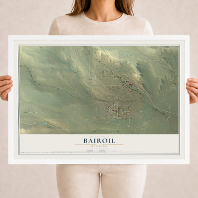 Map of Bairoil, Wyoming, 18 x 24 inch print in a white wood frame