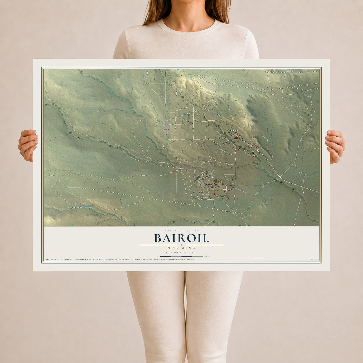 Map of Bairoil, Wyoming, 24 x 36 inch unframed archival matte print
