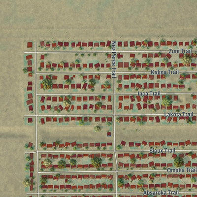 Close-up of the map of Bar Nunn, Wyoming print showing street and building detail