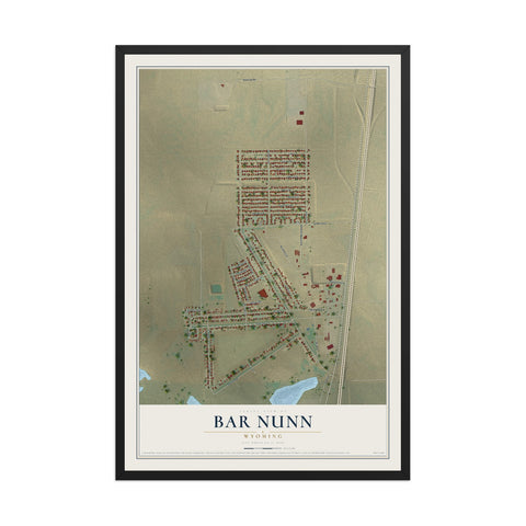 Map of Bar Nunn, Wyoming, 12 x 18 inch print in a black wood frame