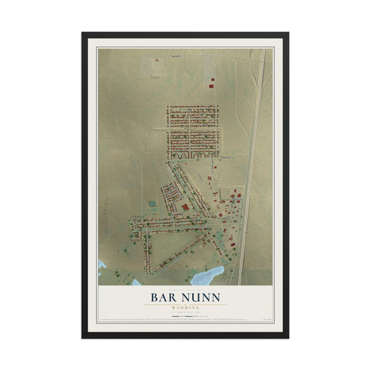 Map of Bar Nunn, Wyoming, 12 x 18 inch print in a black wood frame