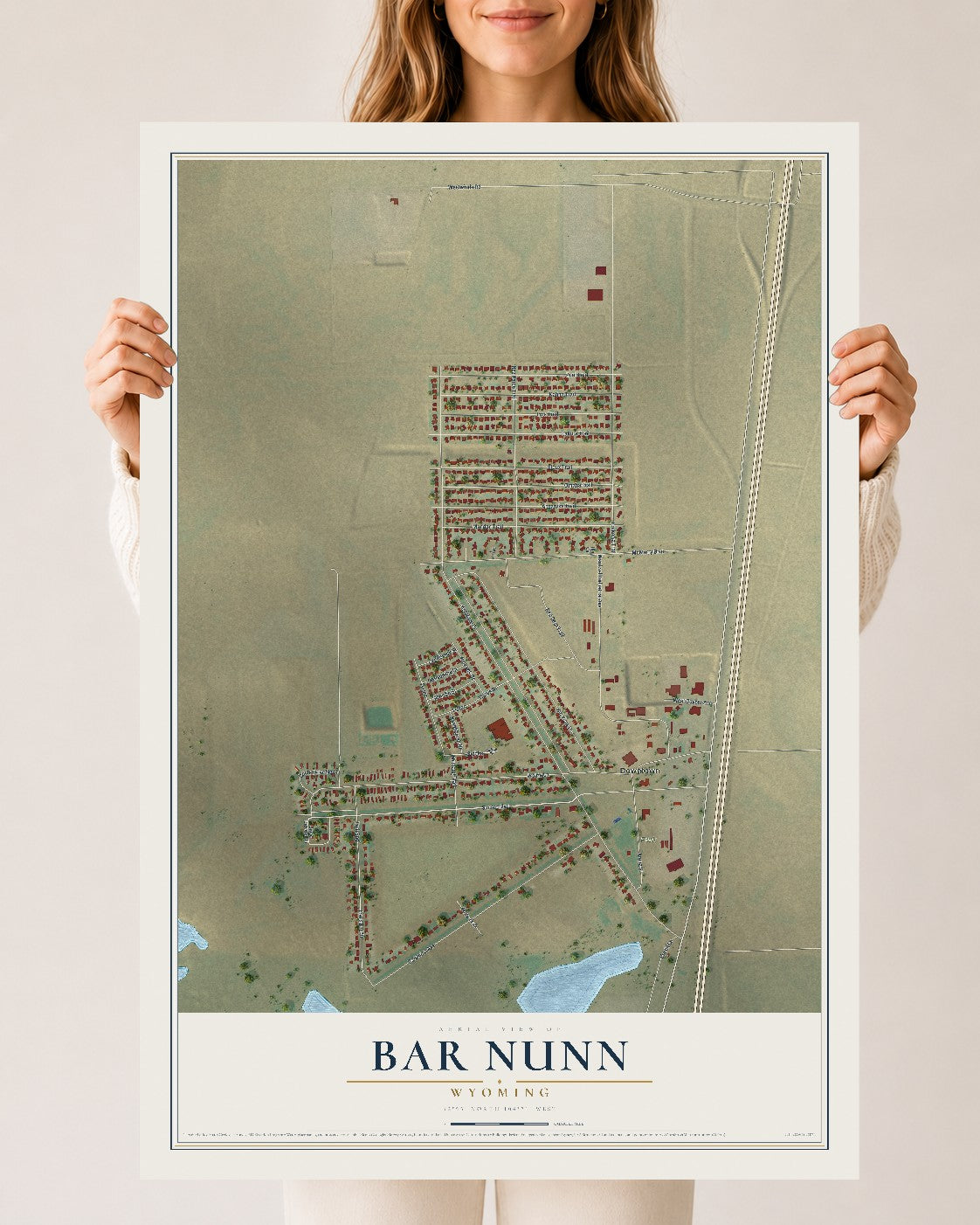 Map of Bar Nunn, Wyoming, 24 x 36 inch unframed archival matte print