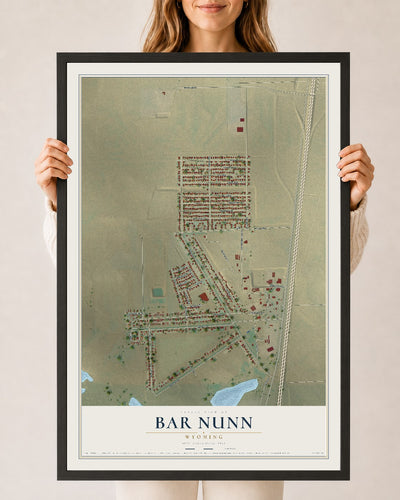 Map of Bar Nunn, Wyoming, 24 x 36 inch print in a black wood frame