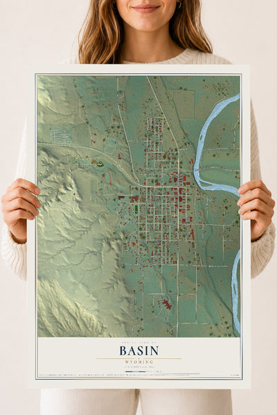 Map of Basin, Wyoming, 18 x 24 inch unframed archival matte print