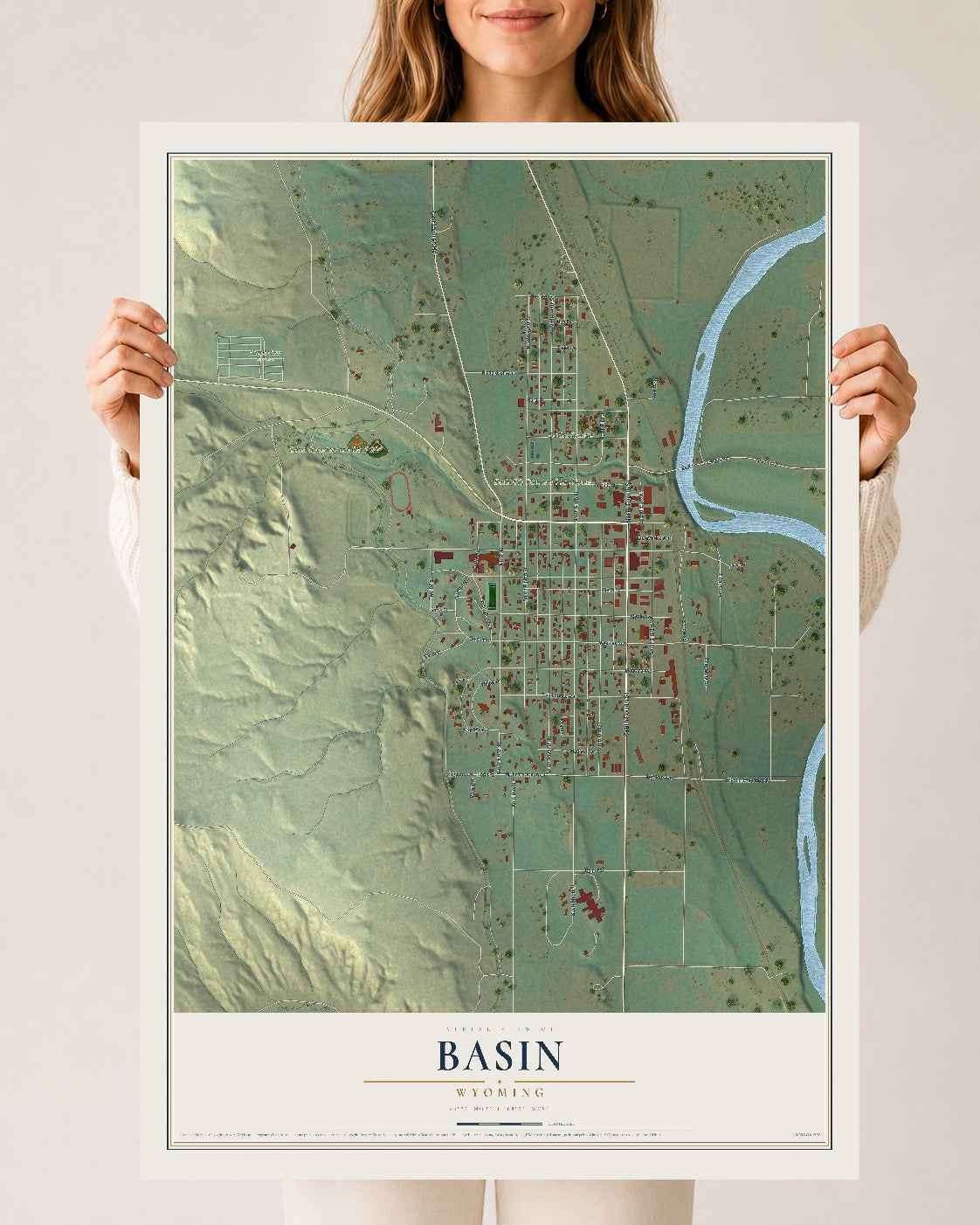 Map of Basin, Wyoming, 24 x 36 inch unframed archival matte print