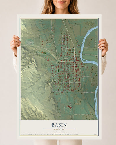 Map of Basin, Wyoming, 24 x 36 inch unframed archival matte print